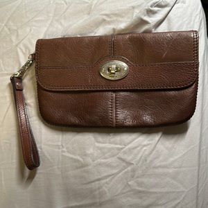 Brown Fossil wristlet wallet